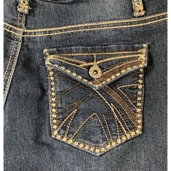 Salt Works Crop Jeans Womens 4 Mid Rise Embroidered Dark Wash Denim Flap Pockets - Picture 4 of 11